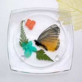 Acrylic Coaster with Genuine Flower Design, Customized Logo Prints are Accepted